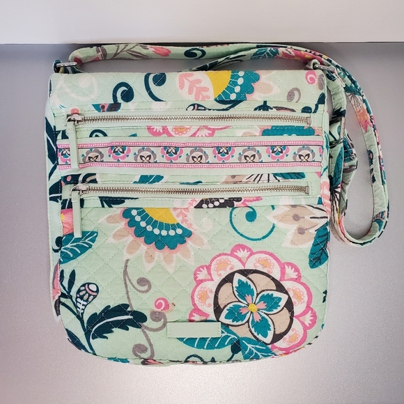 Vera Bradley Trip Zip Hipster Crossbody Purse – Floral Aqua Blue, Pink - Picture 3 of 8